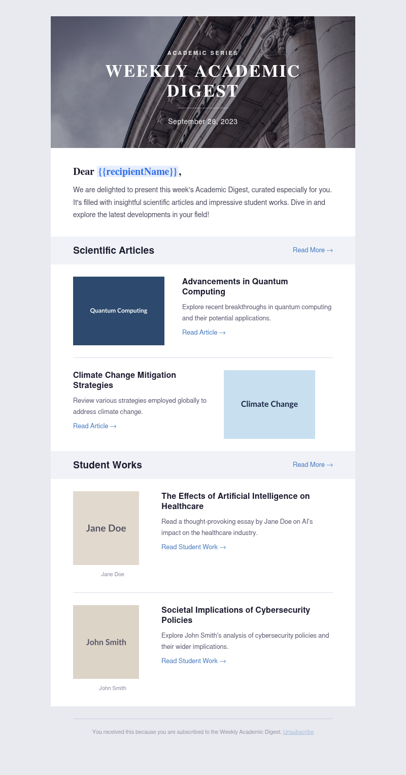 Weekly Academic Digest — September 28, 2023 email template preview