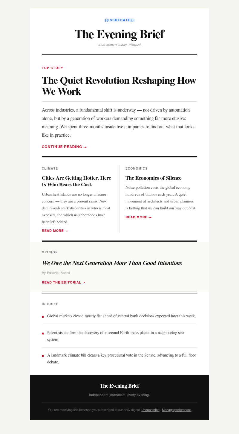 The Evening Brief — Your Daily Digest email template preview