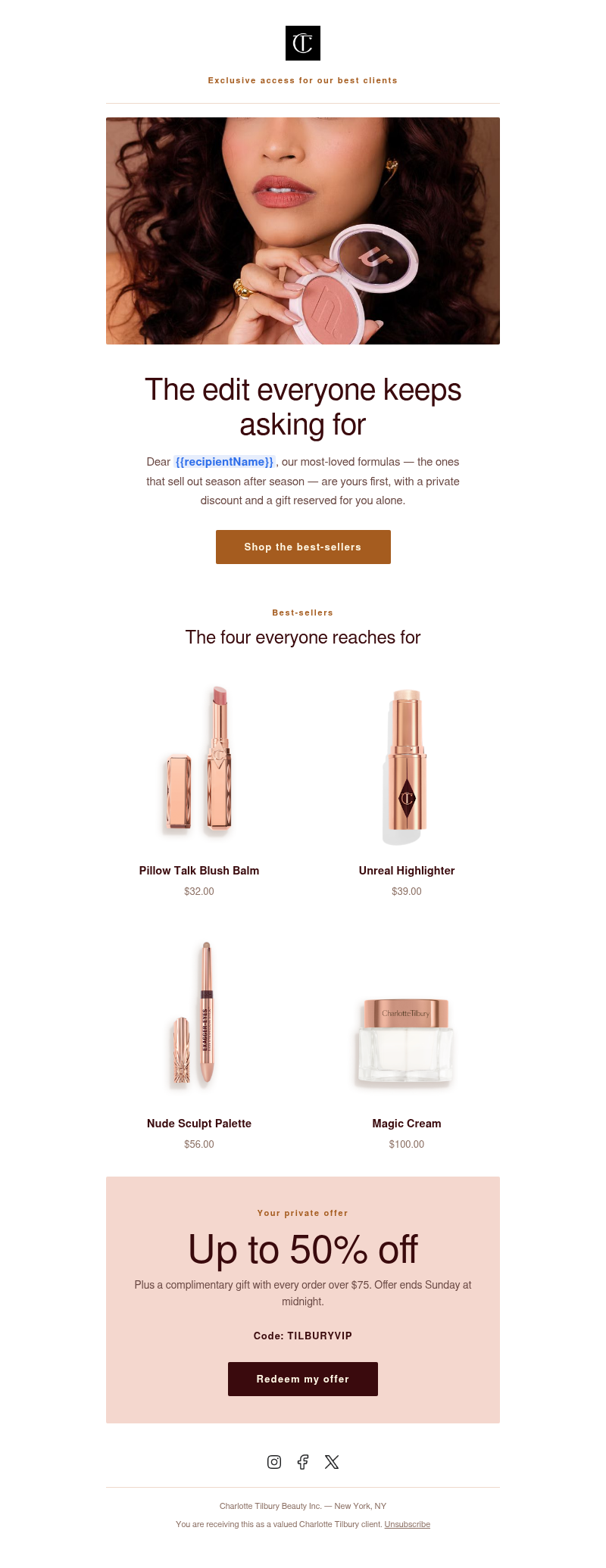 Exclusive access: up to 50% off best-sellers + a free gift email template preview