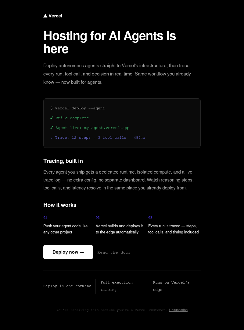 Hosting for AI Agents is here email template preview