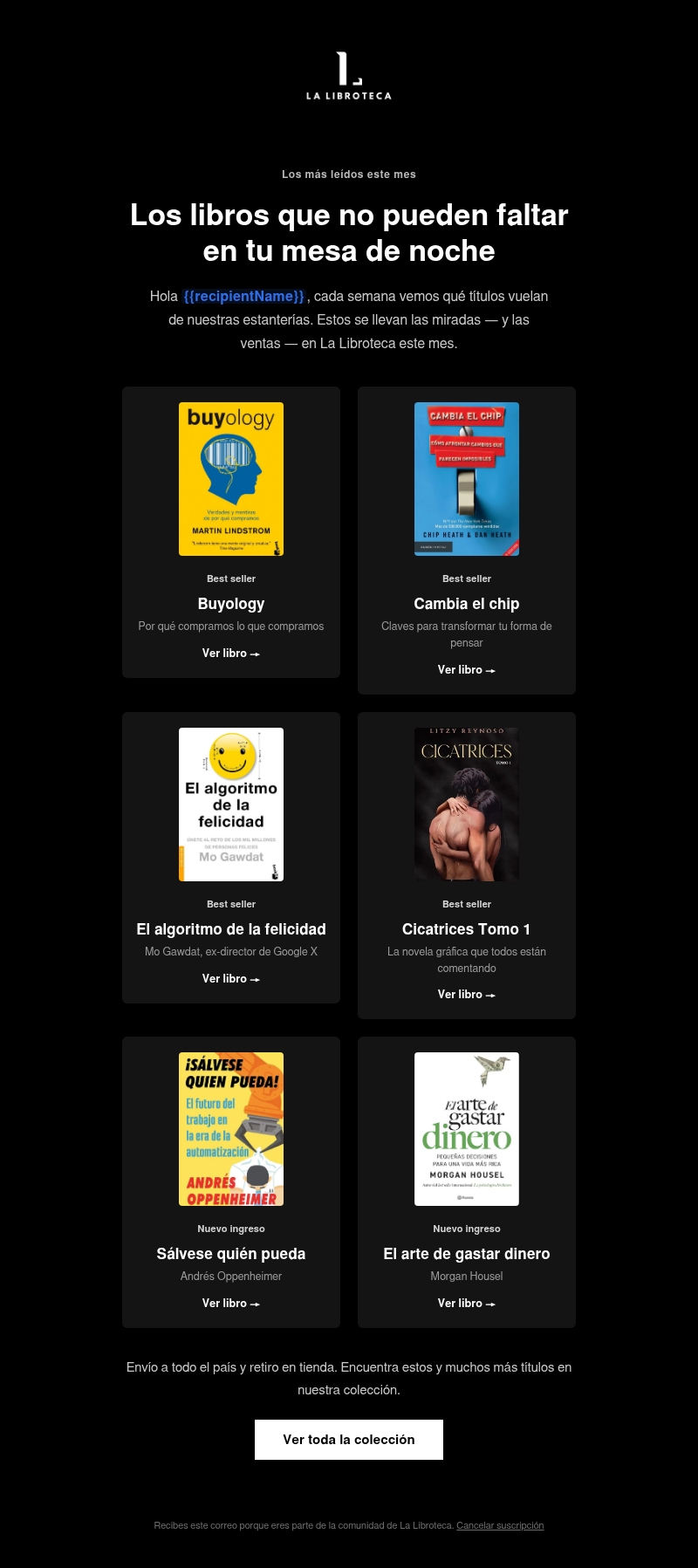 Ocho títulos de La Libroteca que están volando este mes email template preview