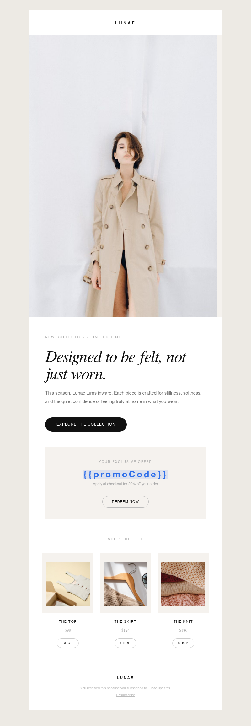New Collection — Designed to be felt, not just worn. email template preview