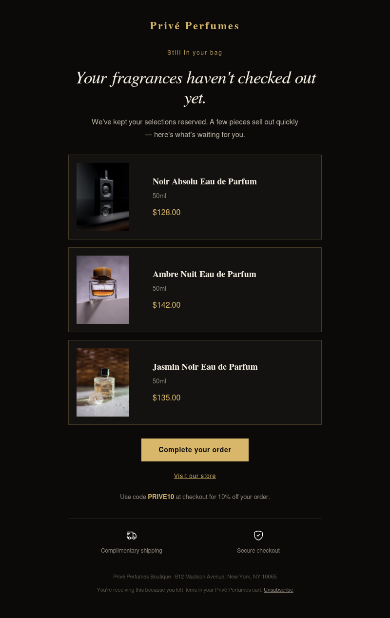 Your Privé Perfumes selections are still waiting email template preview